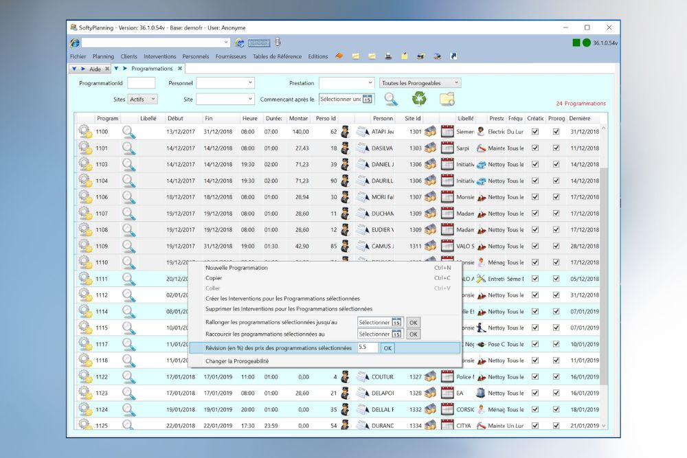 Révision des tarifs de programmations