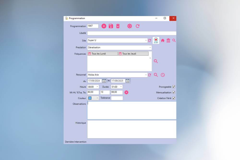 Zoom sur la Fiche Programmation