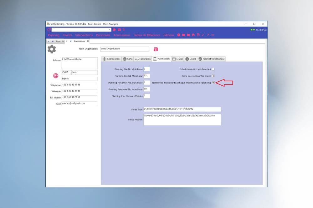 Notification des intervenants lors des changements de Planning